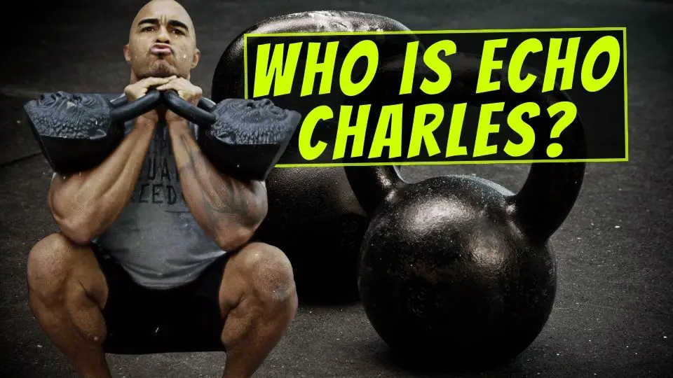 Echo Charles from Jocko's Podcast squatting a kettlebell.
