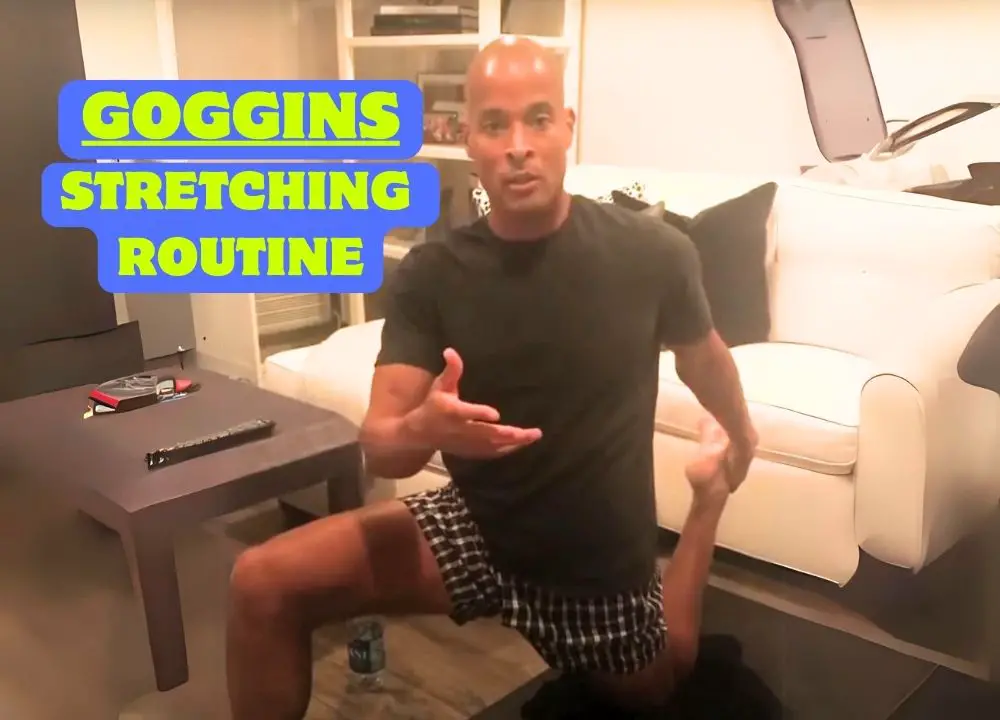 David Goggins stretching his quad. Thumbnail.