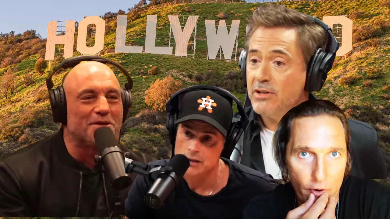 Image of the best actors on Joe Rogan's podcast, Robert Downey Jr., Matthew McConaughey, Rob Lowe