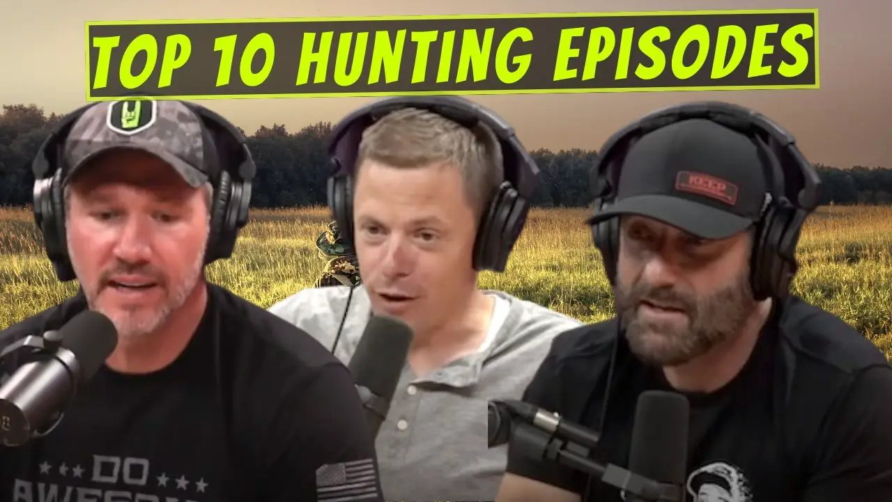 Thumbnail for the Top 10 Joe Rogan Hunting Episodes, feautring John Dudley, Steven Rinella, and Cameron Hanes