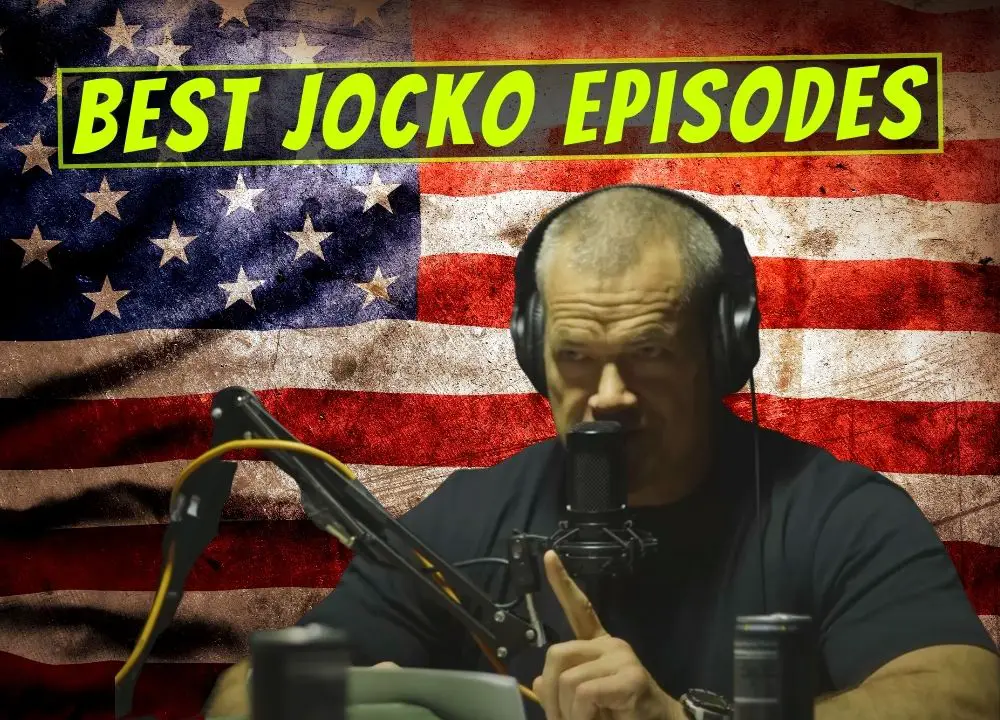 Jocko podcast with damaged American flag in the background.