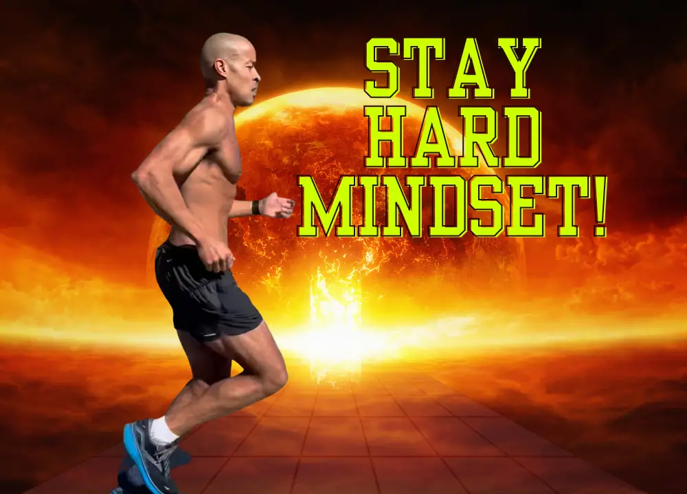 David Goggins running in hell with a Stay Hard Mindset.